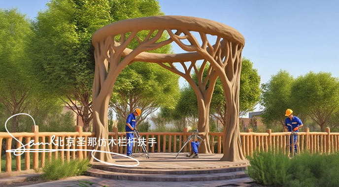 jimeng-2025-06-25-1655-正在施工制作的旅游區(qū)樓梯室外安全圍欄設(shè)計(jì)制作過程，美工正在施工制作，先用鋼筋焊接....jpeg