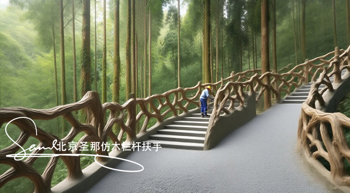 jimeng-2025-06-25-4562-正在施工制作的旅游區(qū)樓梯室外安全圍欄設計制作過程，美工正在施工制作，先用鋼筋焊接....jpeg