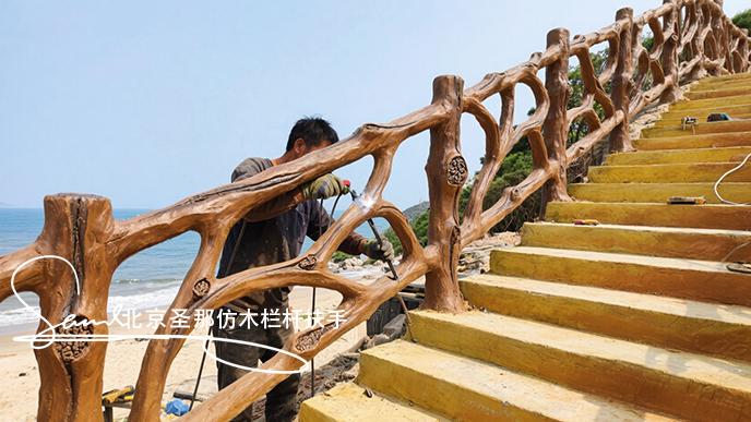 jimeng-2025-06-25-7615-正在施工制作的旅游區(qū)樓梯室外安全圍欄設(shè)計(jì)制作過程，美工正在施工制作，先用鋼筋焊接....jpeg