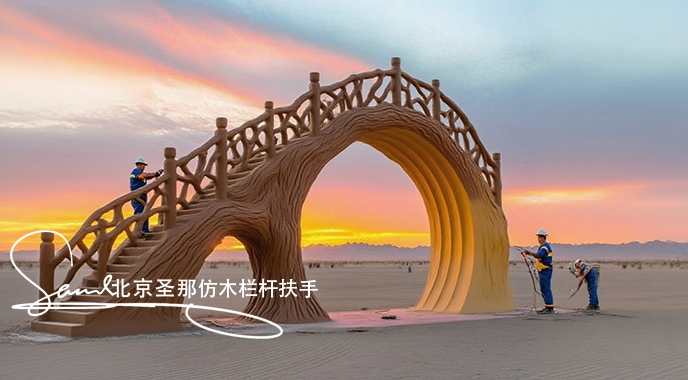 jimeng-2025-06-25-4398-正在施工制作的旅游區(qū)樓梯室外安全圍欄設(shè)計制作過程，美工正在施工制作，先用鋼筋焊接....jpeg